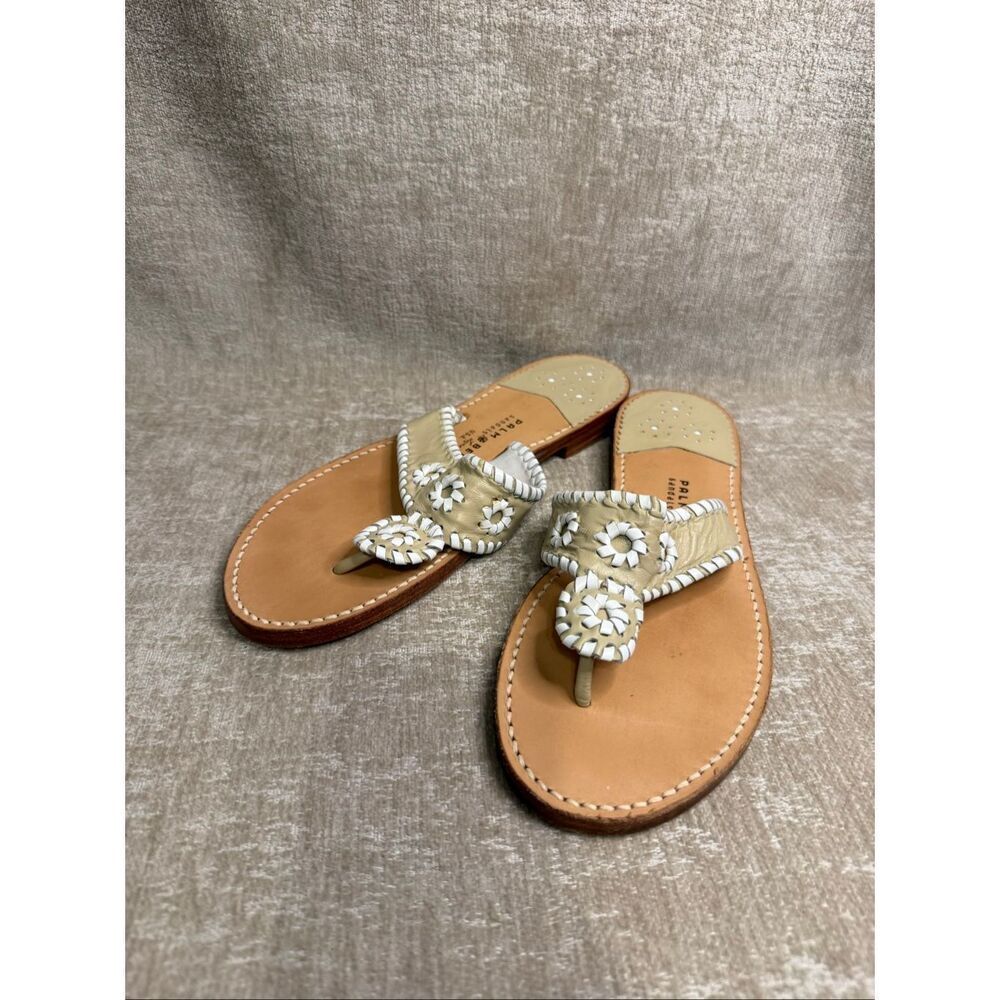 Palm Beach Resort Women's Leather T-strap Jack Rogers Style Sandals Beige Sz 11